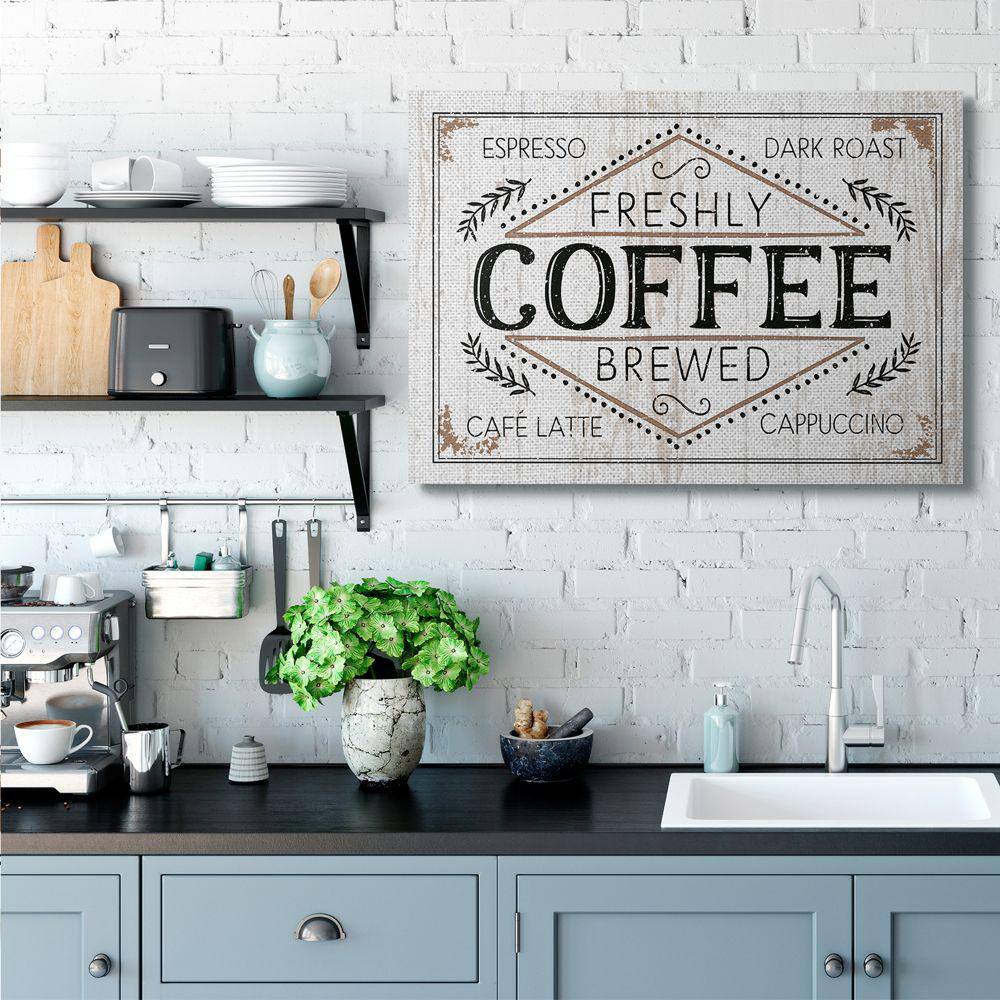 Rustic Fresh Brew Coffee Sign Canvas Wall Art 36 x 48