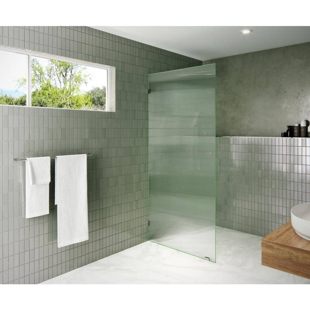 78" Polished Nickel Frameless Shower Door with Fluted Frosted Glass