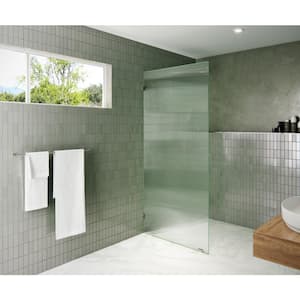 36 in. W x 78 in. H  Fixed Single Panel Frameless Shower Door in Polished Nickel with Fluted Frosted Glass