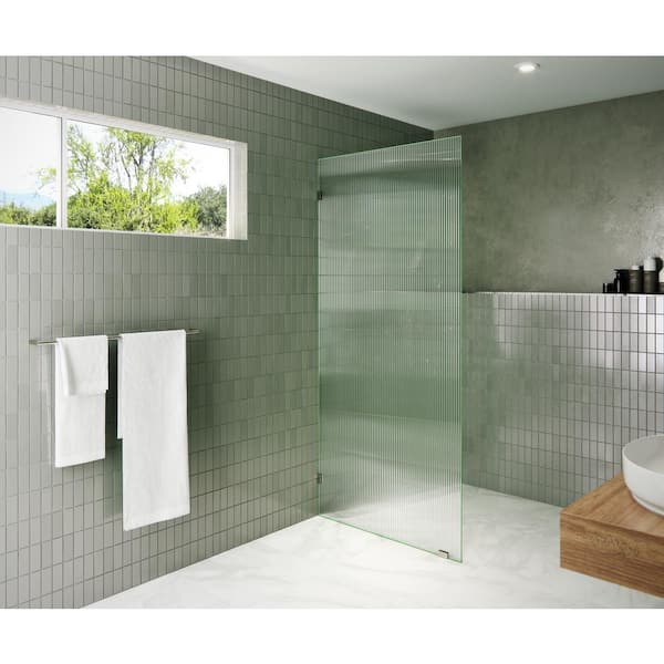 Glass Warehouse 36 in. W x 78 in. H Fixed Single Panel Frameless Shower Door in Polished Nickel with Fluted Frosted Glass