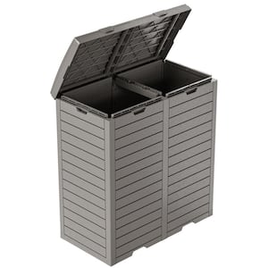 62 Gal. Brown Dual PP Resin Hideaway with Lid and Drip Tray Trash Can Storage