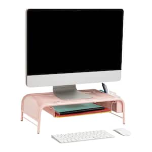 20 in. L x 11.5 in. W x 5.5 in. H Monitor Stand Laptop Riser with Paper Tray Metal, Pink