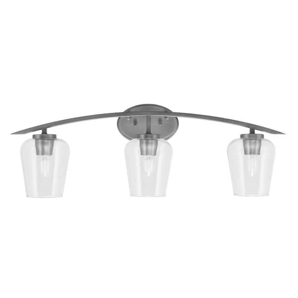 Unbranded Siena 29 in. 3-Light Vanity Light Graphite with Clear Bubble Glass Shades