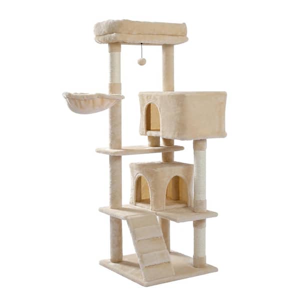 cenadinz Medium to Large Cat Plush Ladder Sisal Scratching Cat Tree in Beige