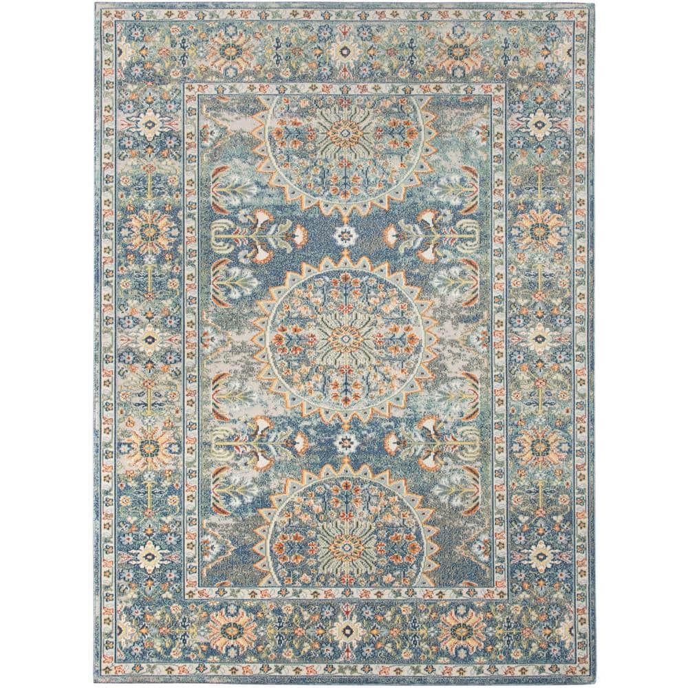 Blue Bohemian Synthetic Reversible 2x3 Area Rug