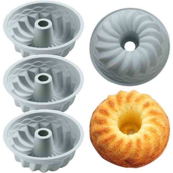 Novelty Series 4-Cup Silicone Cake Pan Set Non-Stick Fluted Tube Bakeware for Cakes Breads Jello 4 Piece
