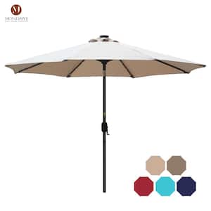 9 ft. Aluminum Market Patio Umbrella Crank and Tilt LED Outdoor Umbrella in Beige
