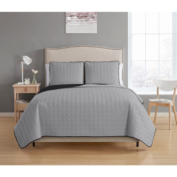 Unbranded Bethany Reversible 2-Piece Grey/Black Twin Quilt Set