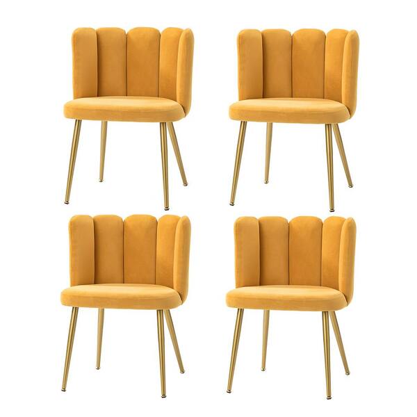 JAYDEN CREATION Bona Mustard Side Chair with Metal Legs Set of 4