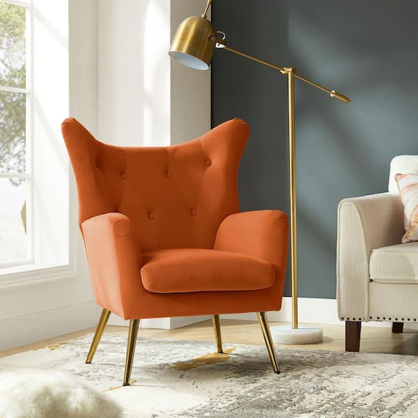 JAYDEN CREATION Jacob Orange Velvet Wingback Chair with Tufted