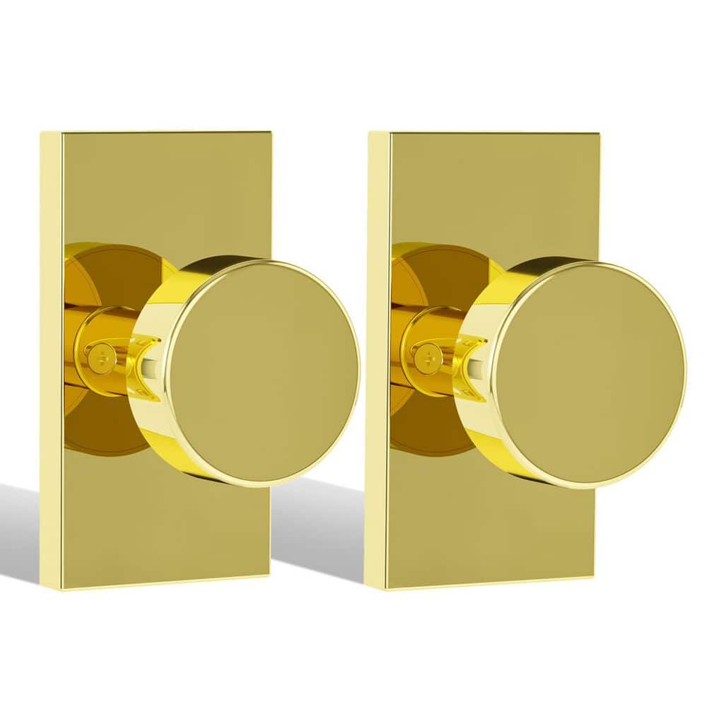 Modern Metal Polished Brass Interior Dummy Door Knob 2 Pack with Round Knob and Rectangular Backplate price history on PriceWatchPro