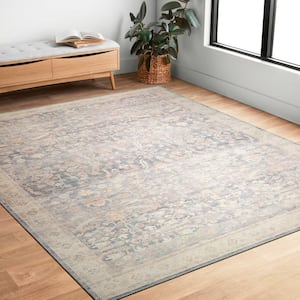 Autumn Blue / Beige 5 Ft. x 8 Ft. Shabby Chic Floral Printed Area Rug