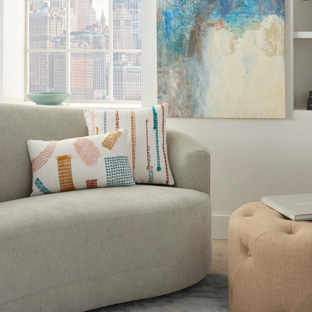 Multicolor Embroidered Cotton Square Throw Pillow 18" x 18"