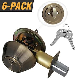 Antique Brass Entry Door Lock Single Cylinder Deadbolt with 12 KW1 Keys (6-Pack, Keyed Alike)