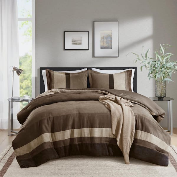 510 Design Boulder Stripe 2-Piece Brown Twin/Twin XL Pieced Faux Suede Comforter Set