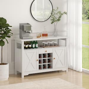 Industrial Bar Cabinet 47 in. Sideboard Buffet Cabinet with Wine Rack Freestanding Farmhouse Wood Coffee Bar Cabinet