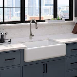 Whitehaven Undermount Cast Iron 33 in. Kitchen Sink in White with Faucet in Stainless Steel (2-Piece)