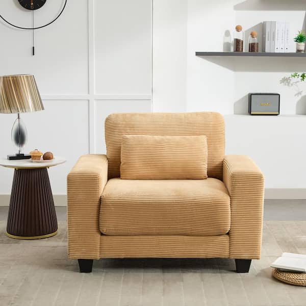 JEAREY Modern Yellow Corduroy Enlarged Seat Accent Armchair with Pillow for Living