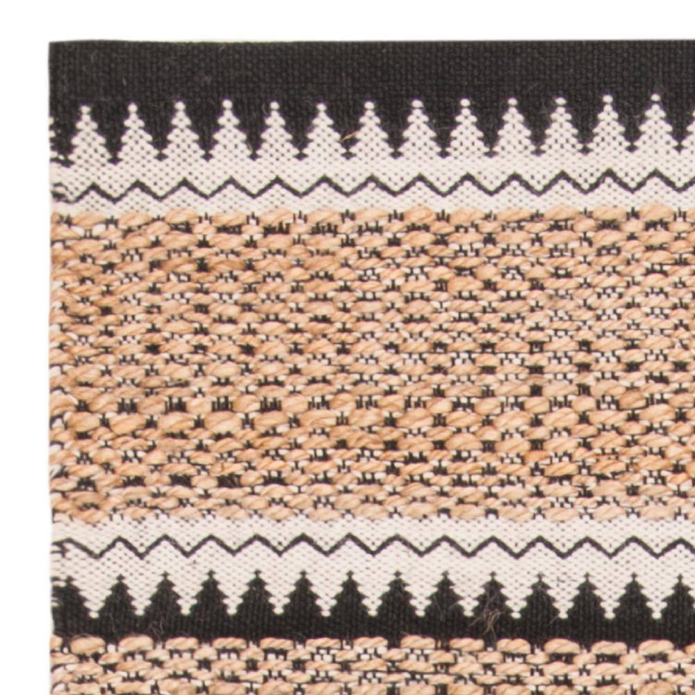 Natural and Black Geometric Wool Cotton Runner Rug