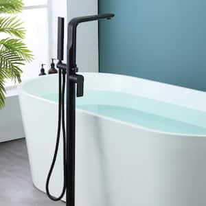 Boger 1-Handle Freestanding Floor Mount Roman Tub Faucet Bathtub Filler with Hand Shower in Matte Black