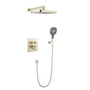 3-Spray Dual Wall Mount Shower Head and Handheld Shower Head 1.8 GPM in Brushed Gold