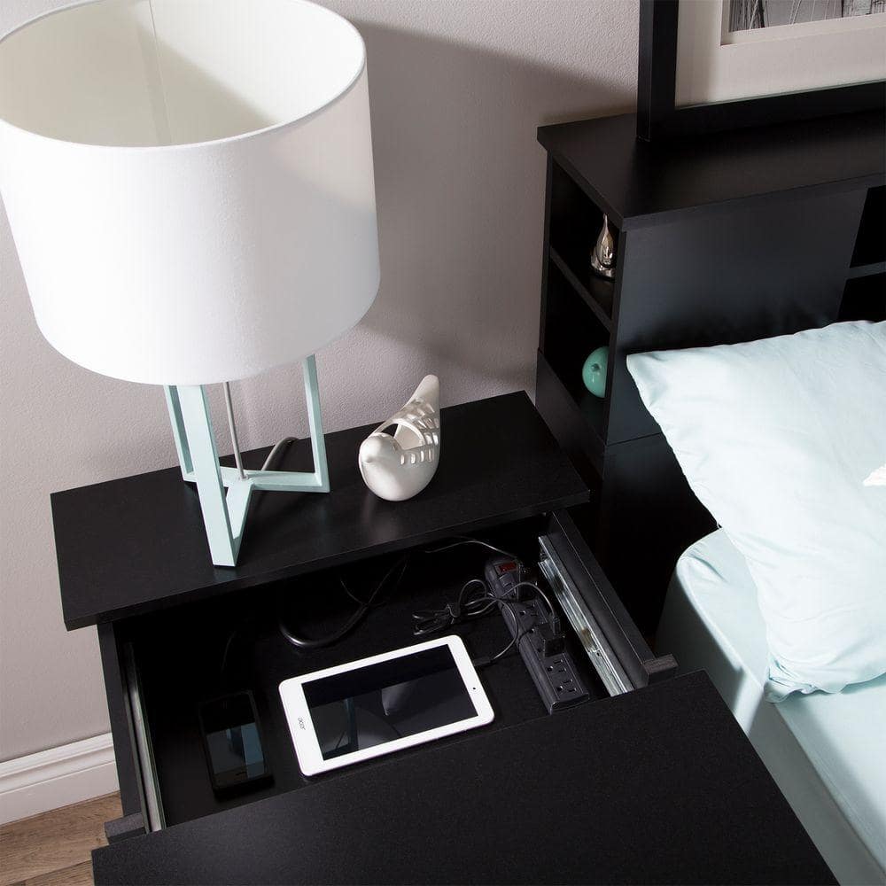 Black 2-Drawer Nightstand with Charging Station