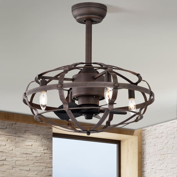 Keazile Hera 21 in. Indoor Rust Red Cage Ceiling Fan with Lights, Remote Control and Reversible Motor for Living Room, Bedroom
