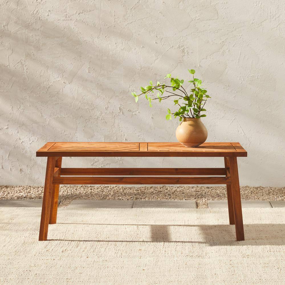 Brown Acacia Wood Chevron Outdoor Patio Coffee Table