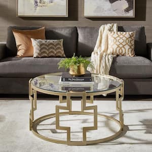 Gold 36" Round Glass Coffee Table
