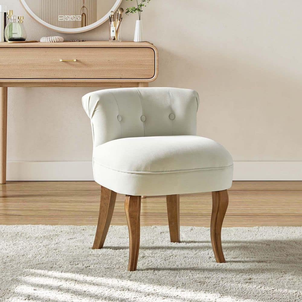 JAYDEN CREATION Nila Ivory Vanity Velvet Upholstered Stool with Solid Wooden Legs 20 in. W x 20.7 in. D x 25.7 in. H VSS0292-IVORY