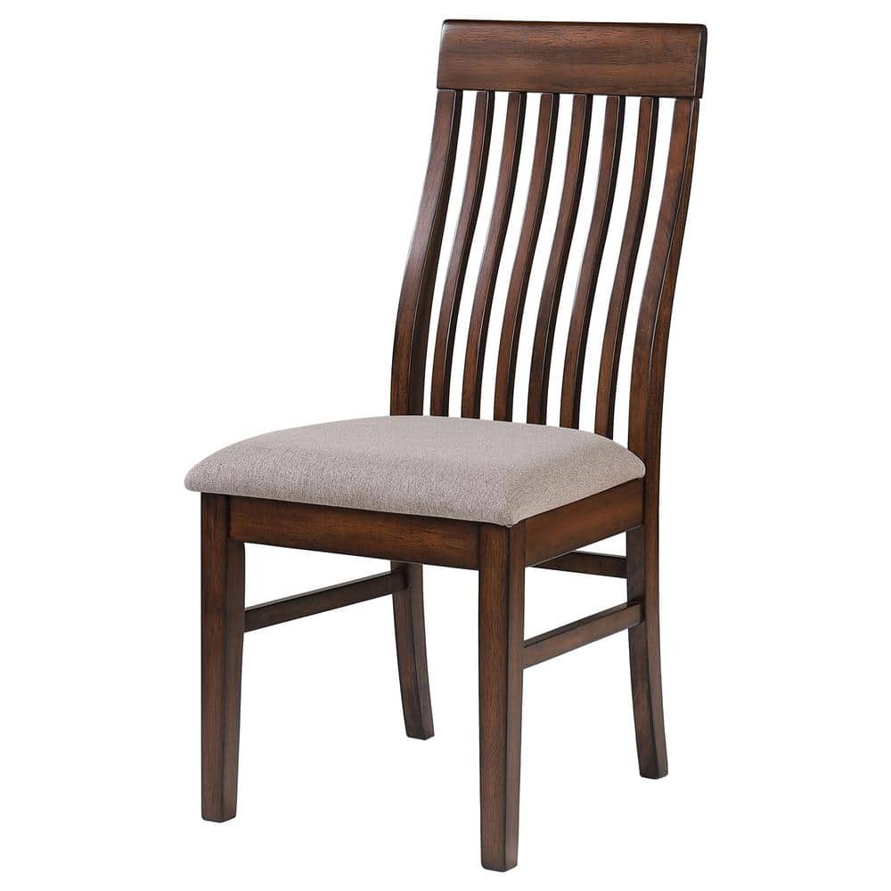 Mango Oak and Brown Upholstered Slat Back Side Chairs, Set of 2
