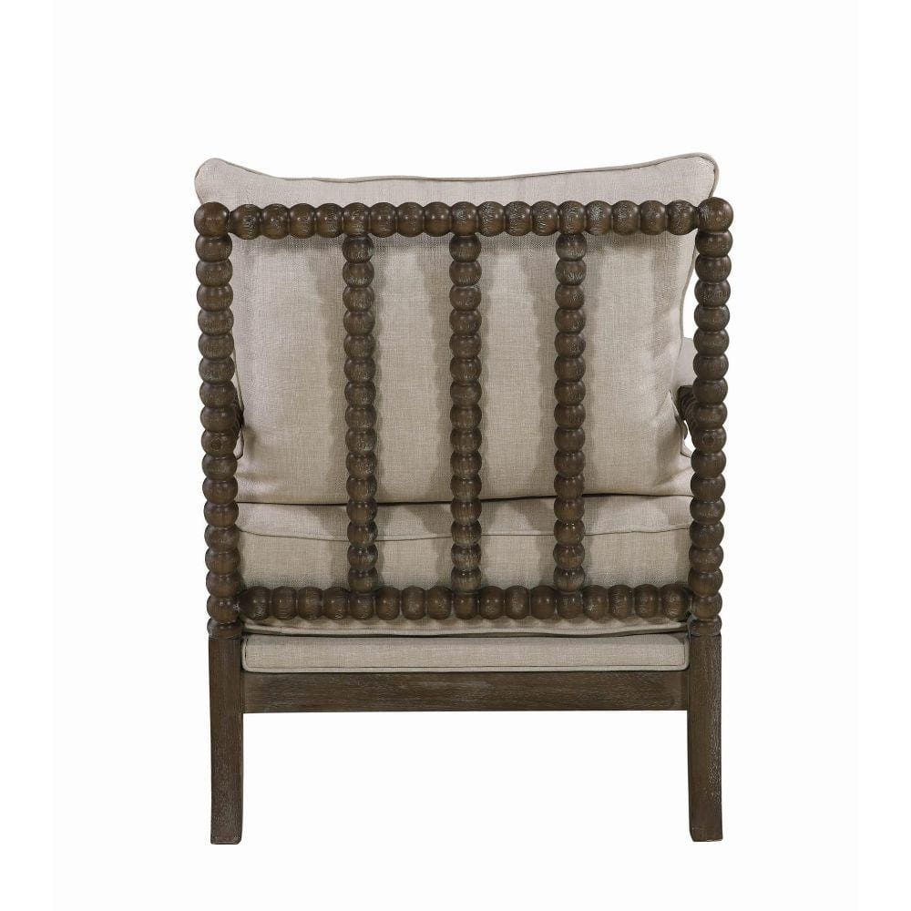 Beige and Brown Wood Spindle Accent Chair