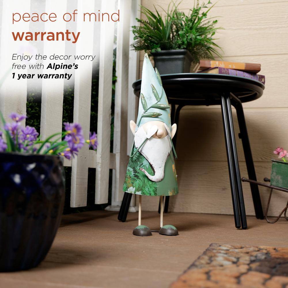 Whimsical Green Iron Hide-and-Seek Garden Gnome, 19"