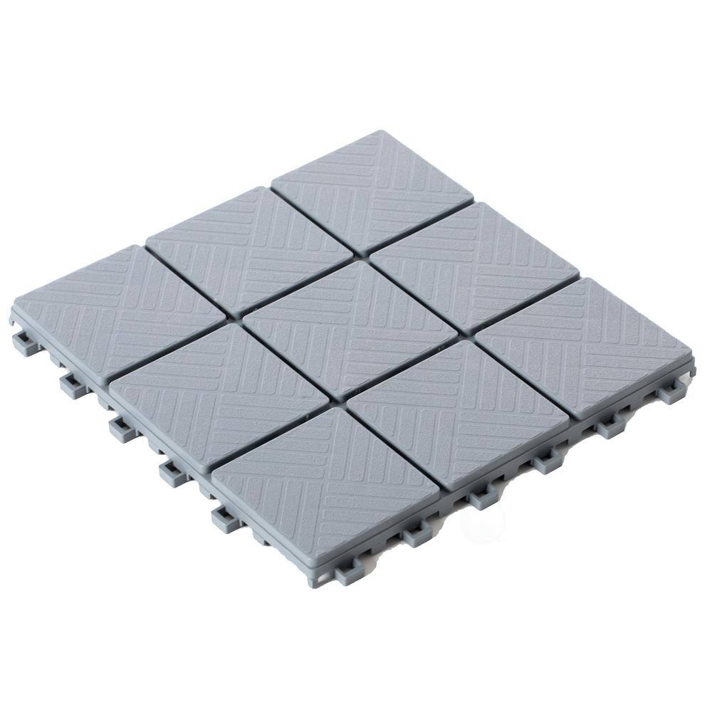 Gray Plastic Interlocking Square Outdoor Deck Tiles with Water Protection