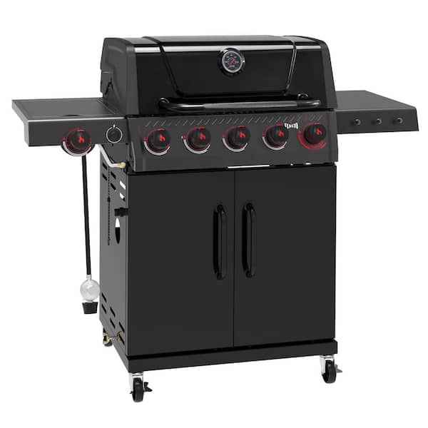 5-Burner Propane Gas Grill in Black with Sear Burner and Side Burner, Cabinet Style