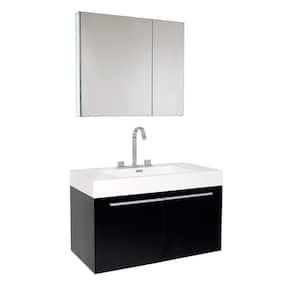 Vista 36 in. Vanity in Black with Acrylic Vanity Top in White with White Basin and Mirrored Medicine Cabinet