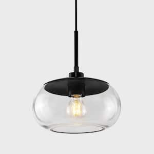 1-Light Modern Matte Black Pendant Light with Clear Glass Shade