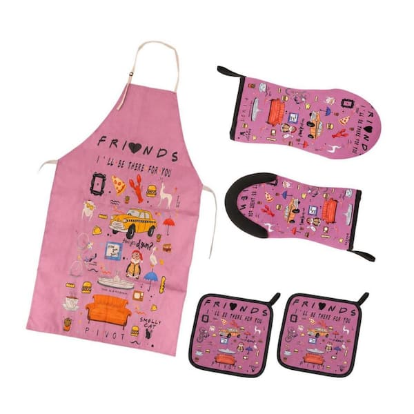 Kitchen Decor with Apron, Non-Slip Heatproof Oven Mitts and Pot Holders, Unique Cooking Accessories for Fans, Pink