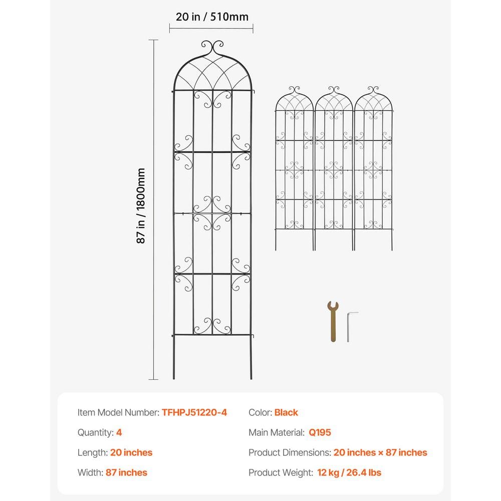 Black Powder-Coated Metal Garden Trellis Set for Climbing Plants