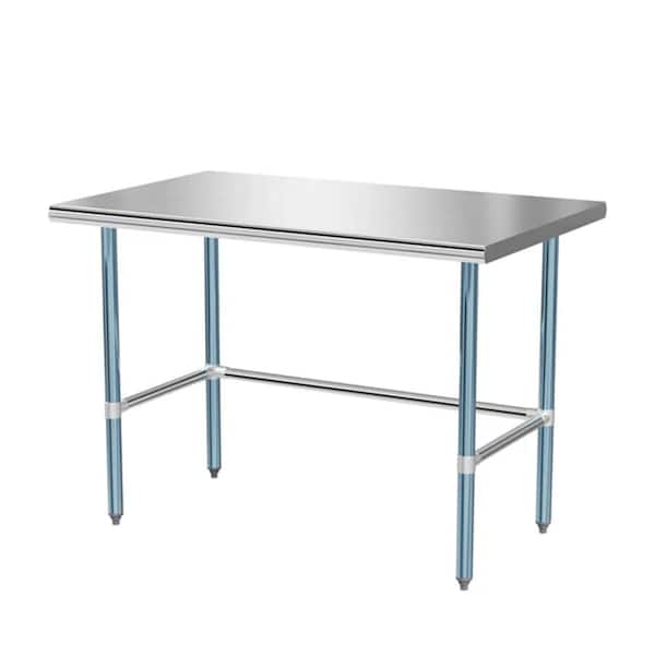 Silver Stainless Steel 48 in. Open Base Kitchen Prep Table