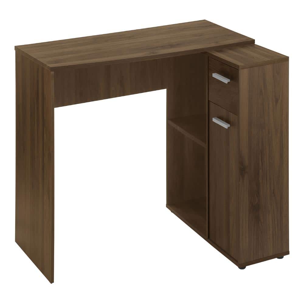 46 in. L x 34.25 in. W x 29.5 in. H Dark Walnut Wood-Look L-Shaped Desk with Cubbies, Drawer & Cabinet