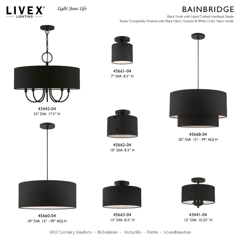 Bainbridge Black Fabric Shade Semi-Flush Drum Light