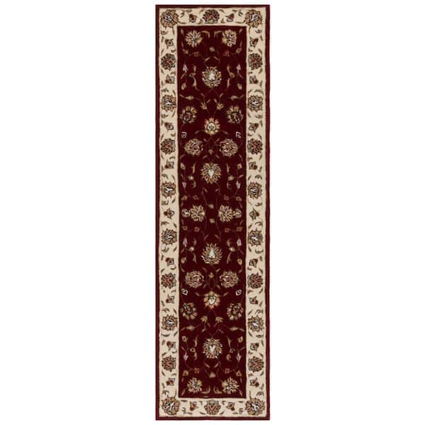 Total Performance 2 ft. x 9 ft. Burgundy/Ivory Floral Border Runner Rug
