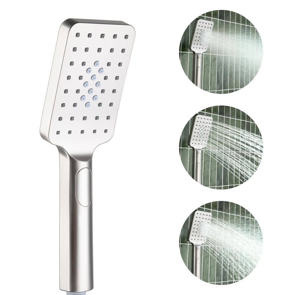 CASAINC 3-Spray Patterns Wall Mount Rectangular Handheld Shower Head 2.5 GPM with Self-Cleaning Nozzles in Brushed Nickel
