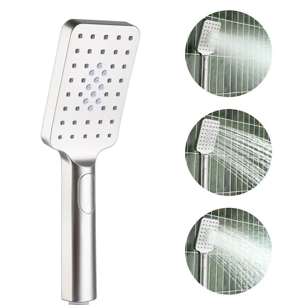 3-Spray Patterns Wall Mount Rectangular Handheld Shower Head 2.5 GPM with Self-Cleaning Nozzles in Brushed Nickel