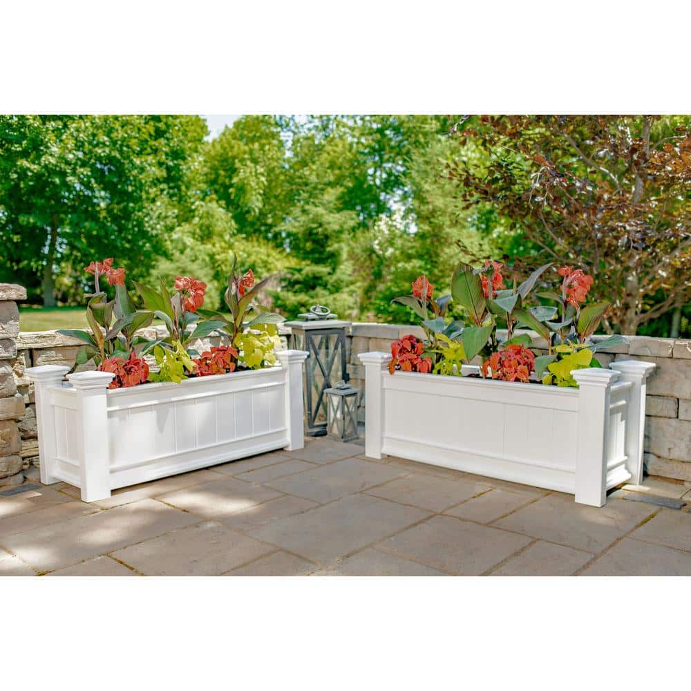 Windsor White Vinyl Outdoor Planter Box with Crown Molding
