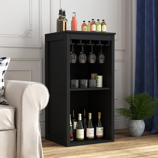 Wilbur Black 17.8 in. W Bar Cabinet with Storage Shelves