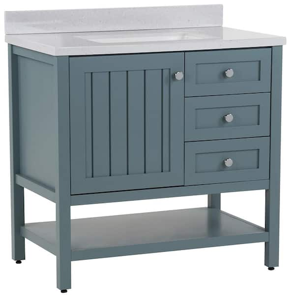 Home Decorators Collection Lanceton 37 In W X 22 In D Bath Vanity In Sage With Solid Surface Vanity Top In Titanium With White Sink Lt36p2v9 Se The Home Depot