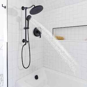 2-Spray Patterns 10 in. Wall Mount Dual Shower Heads with 5-Setting Hand Shower System in Matte Black