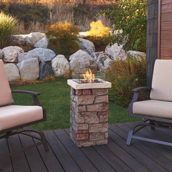 Real Flame Sedona 16 in x 32 in. Rectangular Fiber-Concrete Propane Fire Column in Buff with Electronic Ignition